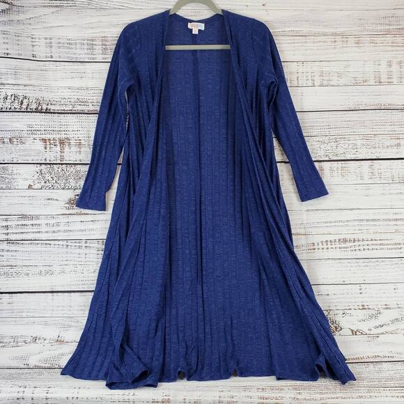 Lularoe Midi Dustrer Size S Open Lightweight Long Line Navy Blue Ribbed Coverup - Picture 1 of 9